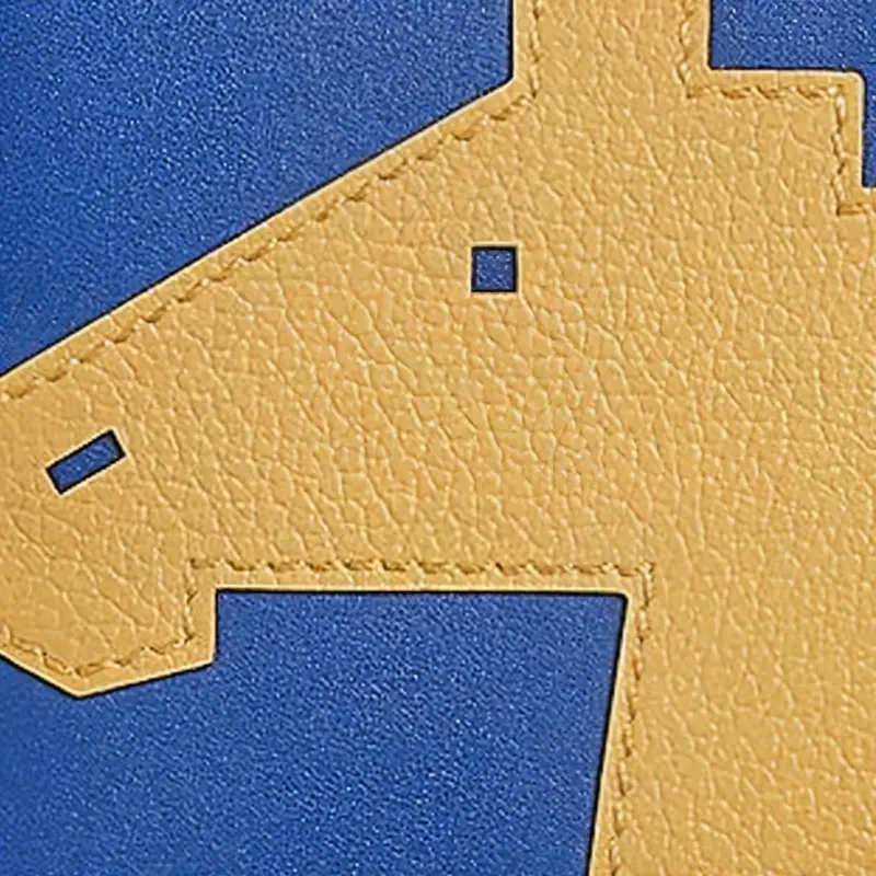 HERMES Evercolor & Tadelakt Calfskin Card Holder Women's Electric Blue & Sunshine Gold-2
