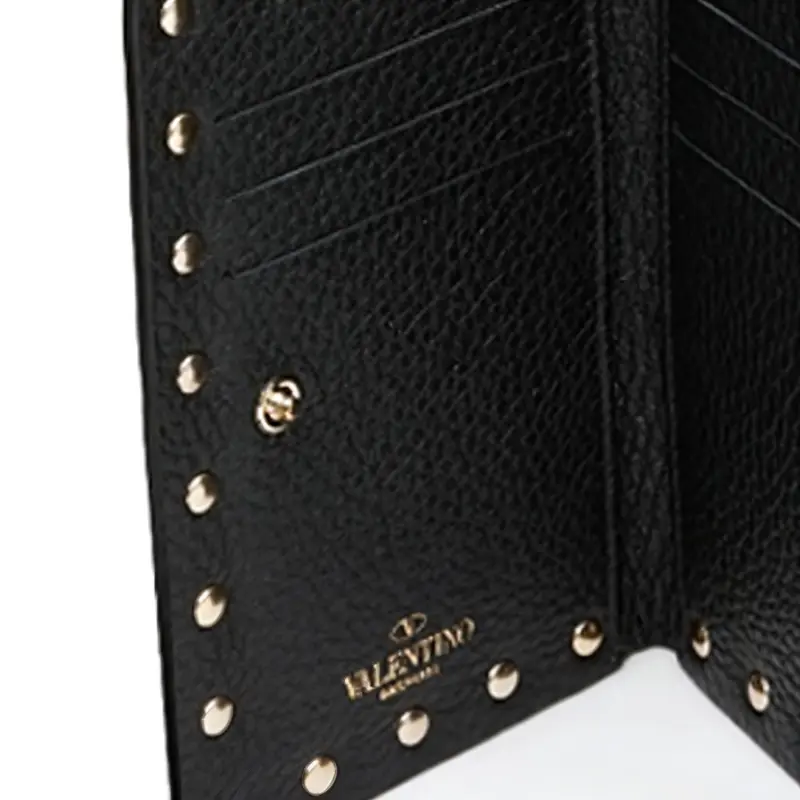 Valentino Rockstud Grained Calfskin Coin Card Holder Women's Black-3