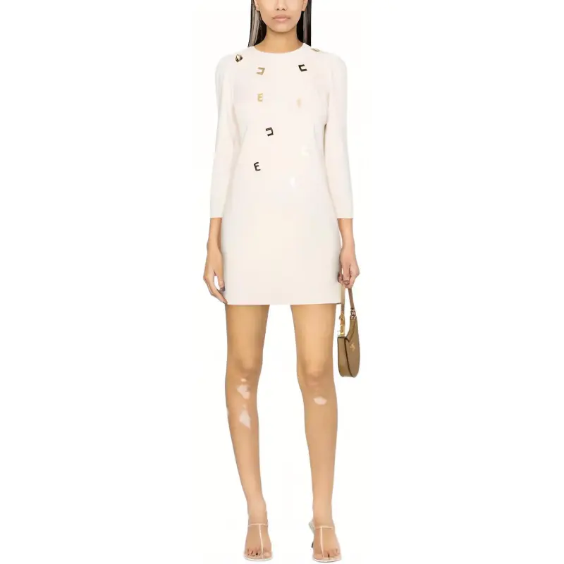 Elisabetta Franchi Logo Embellished Crepe Crewneck Mini Dress-2
