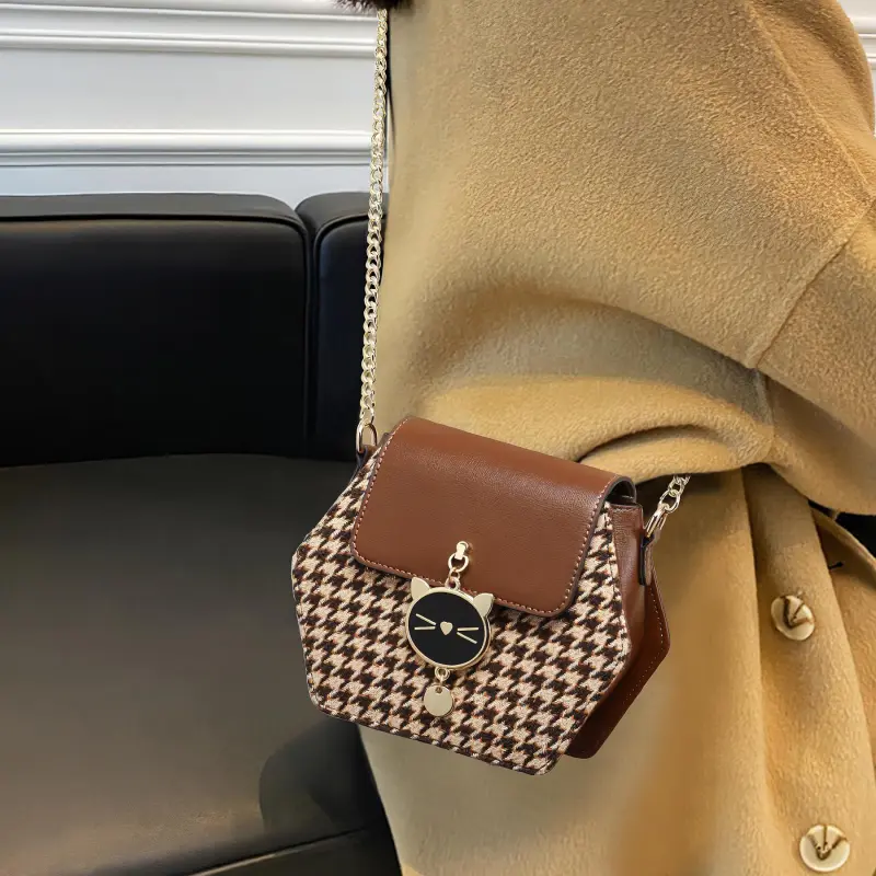 COMELY Fabric With Synthetic Leather Shoulder Bag Crossbody Bag Chain Pack Regular Women's Coffee-1