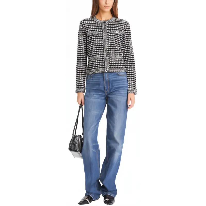 TORY BURCH Crewneck Buttoned Tweed Jacket-2
