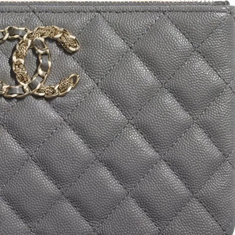 CHANEL Caviar Calfskin Pouch, Clutch Trumpets Women's Gray-4