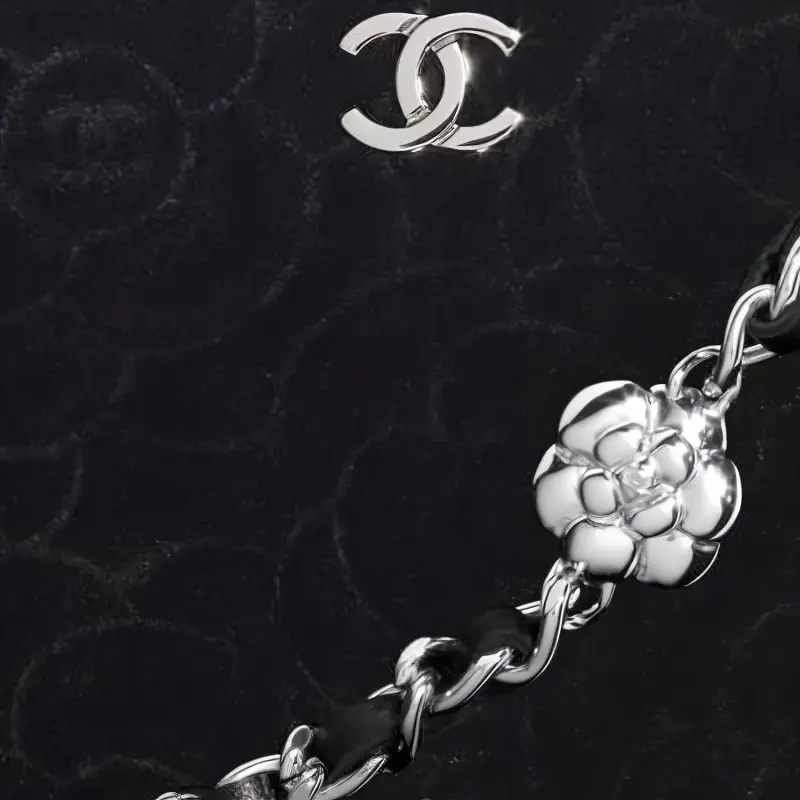 CHANEL Velour Silver Label Shoulder Bag, Coin Purse Women's Black-4