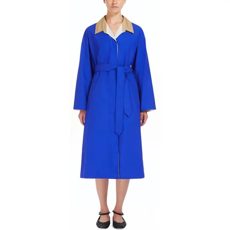 WEEKEND MaxMara Party Collection Water Repellent Cotton Canvas Duster Coat Trench Coat Women's Blue-2