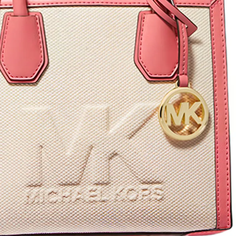 MICHAEL KORS Mercer With Cotton Handbag, Shoulder Bag, Crossbody Bag Medium Size Women's White & Pink-2