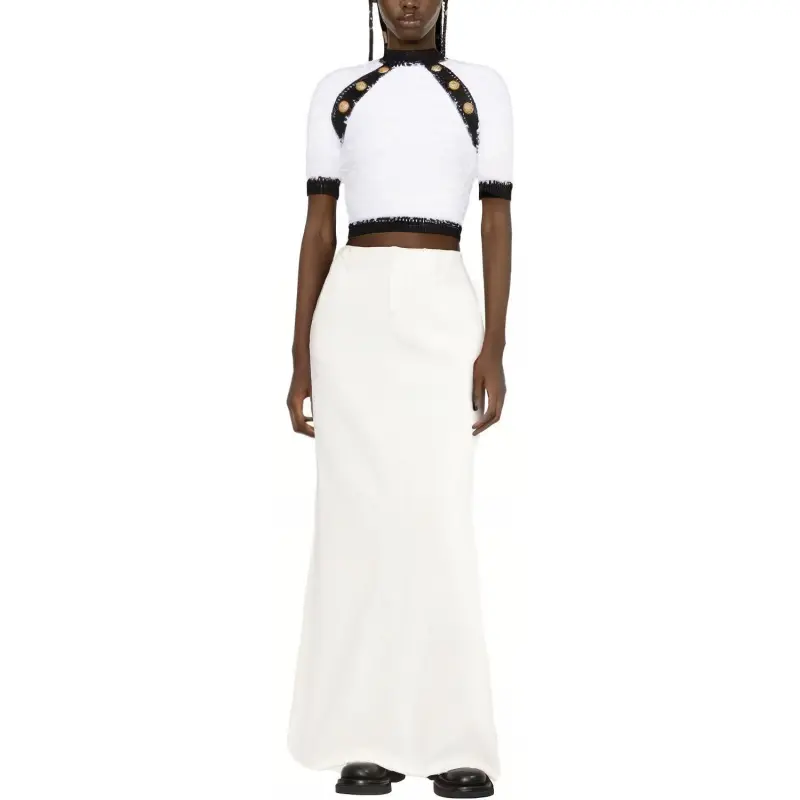 BALMAIN Button embellished Tweed Crop Top-1