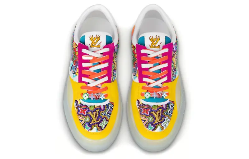 LOUIS VUITTON Ollie Suede Sequin Monogram Sneakers 'Yellow'-2