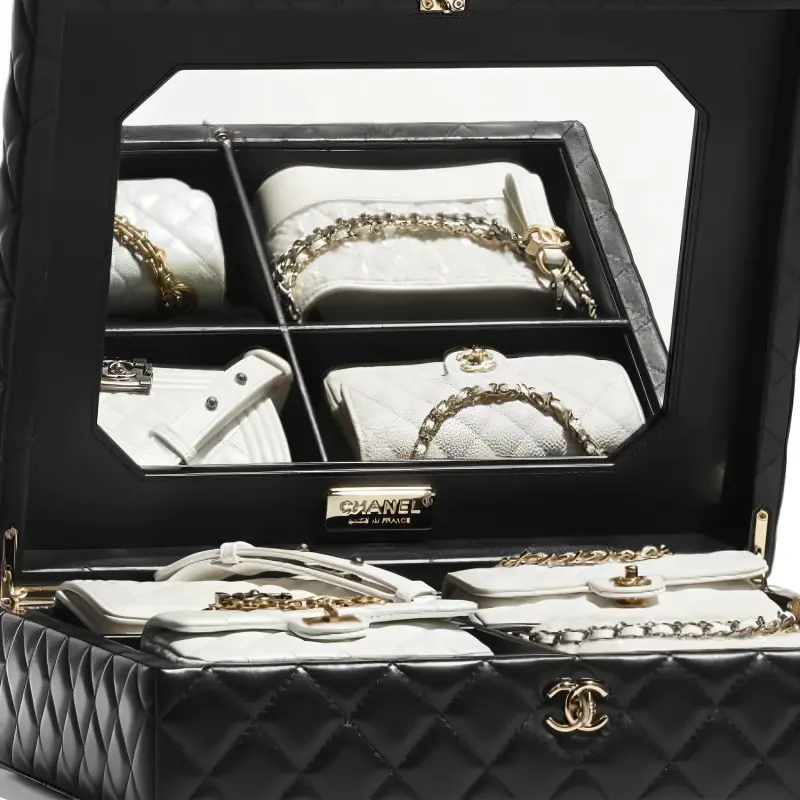 CHANEL Cow Leather Hobo Bag, Shoulder Bag, Crossbody Bag Mini Women's Black And White-4