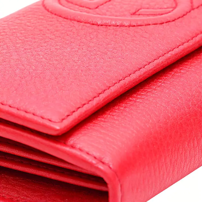 GUCCI Soho Cow Leather Long Flap Wallet Women's Red-3