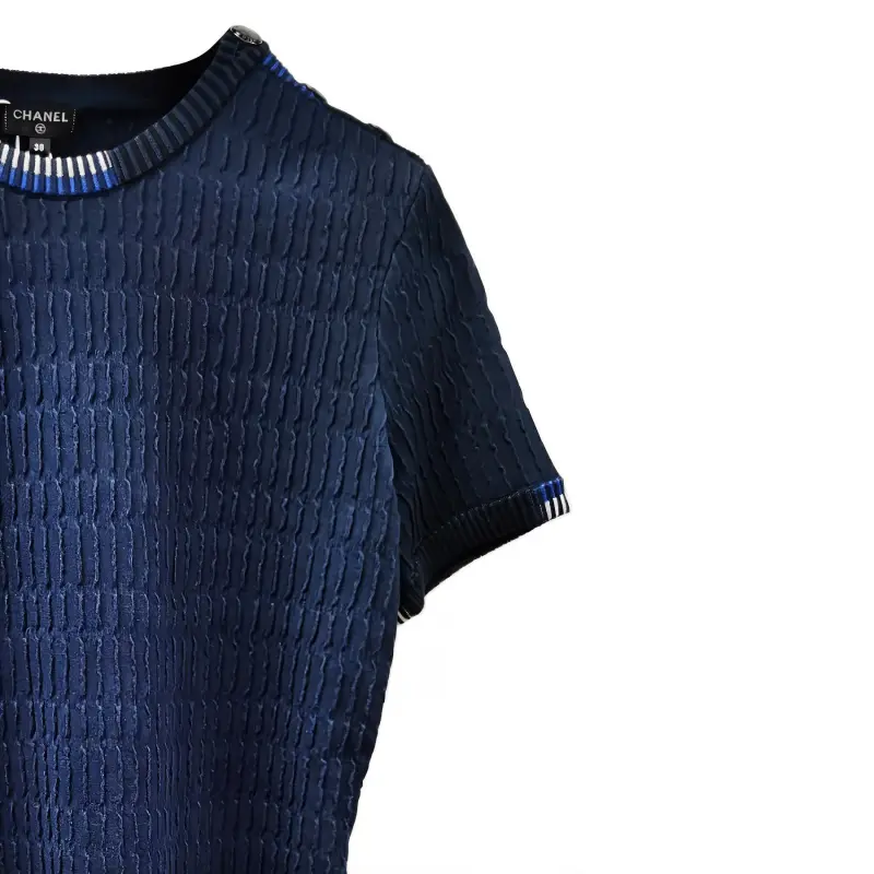 CHANEL Short Sleeved Dresses Women's Blue-5