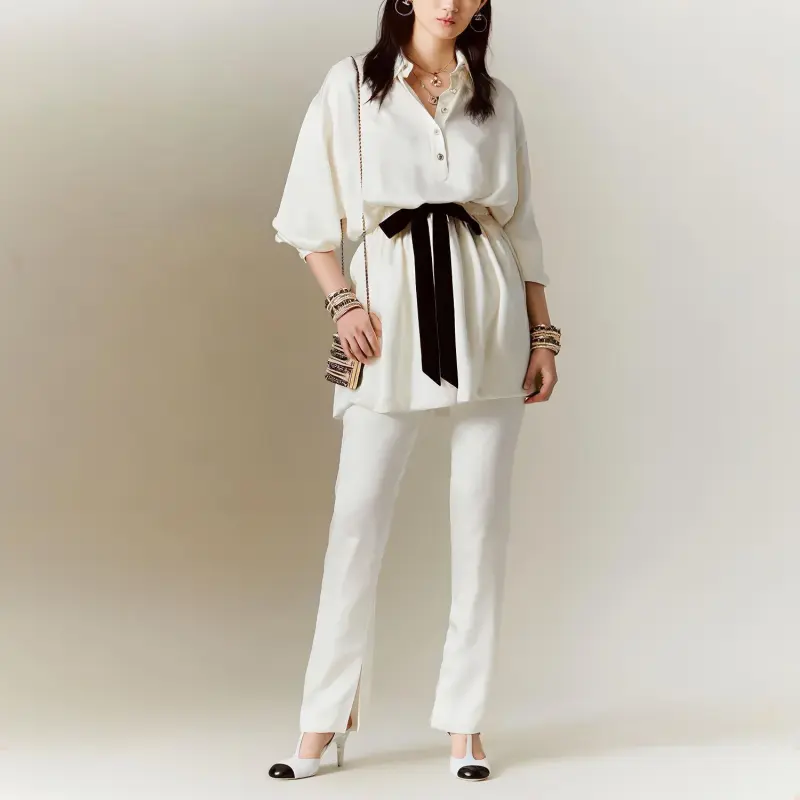 CHANEL Long-Sleeved Dresses Women's White-2