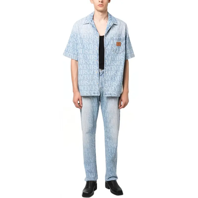 VERSACE Short Sleeved Denim Shirt-1