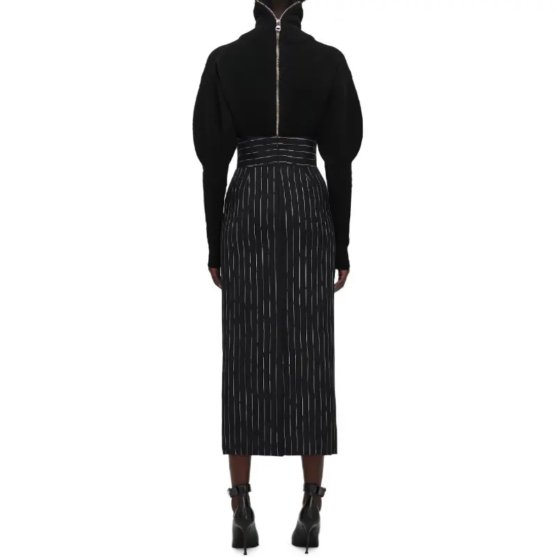 Alexander McQueen Striped High Waist Midi Skirt-2