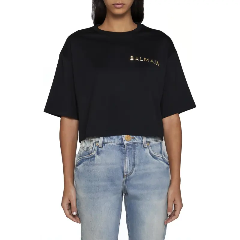 BALMAIN Logo Embellished Crewneck T Shirt-3