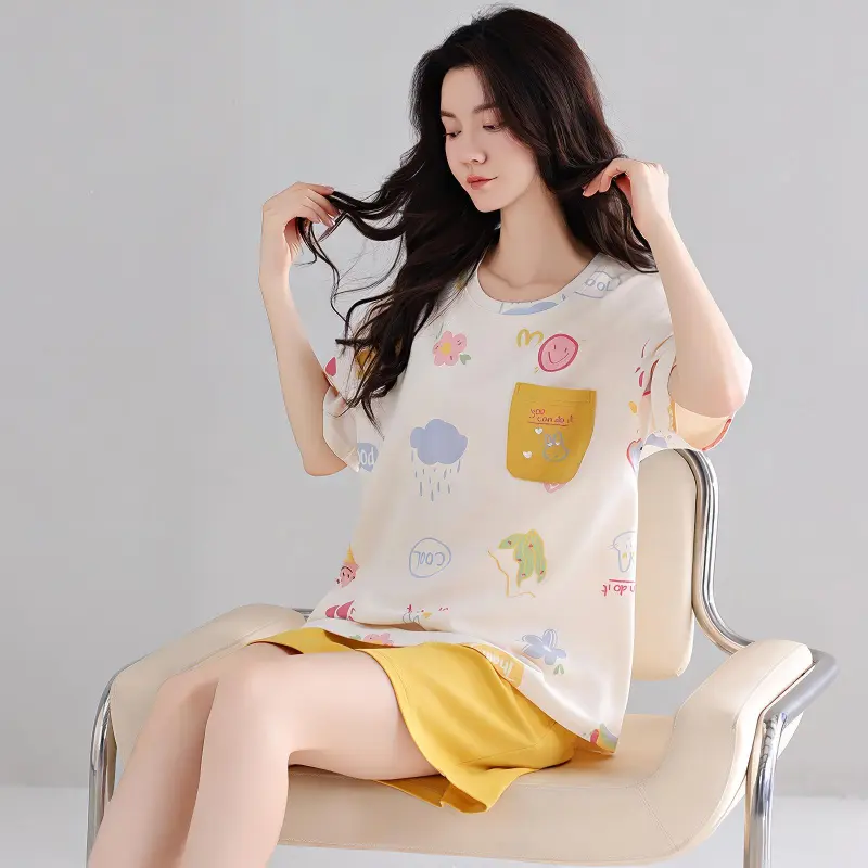 Shivs Pajama Set Women's Beige Yellow-2