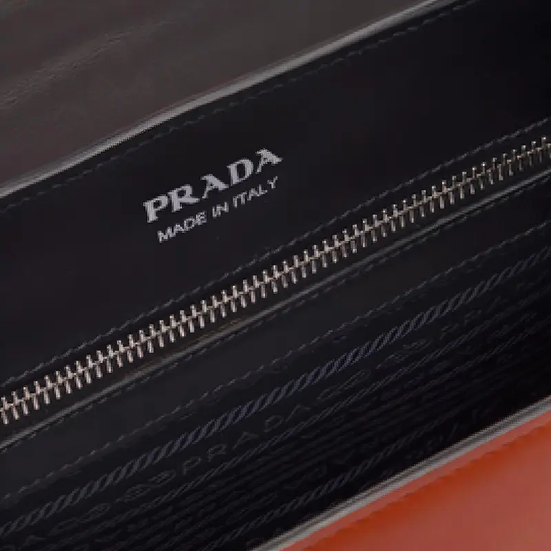 PRADA Genuine Leather Handbag Women's Orange/Black/Brown-4