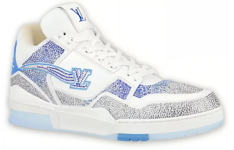 LOUIS VUITTON Trainer Sneakers 'White With Shiny Grey Blue Crystals'-1