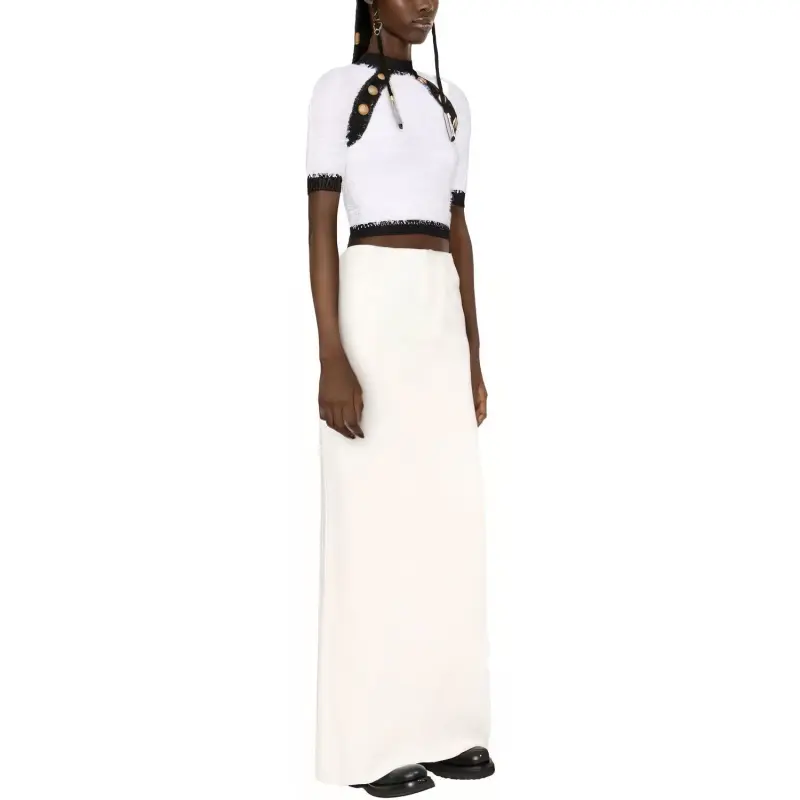 BALMAIN Button embellished Tweed Crop Top-3