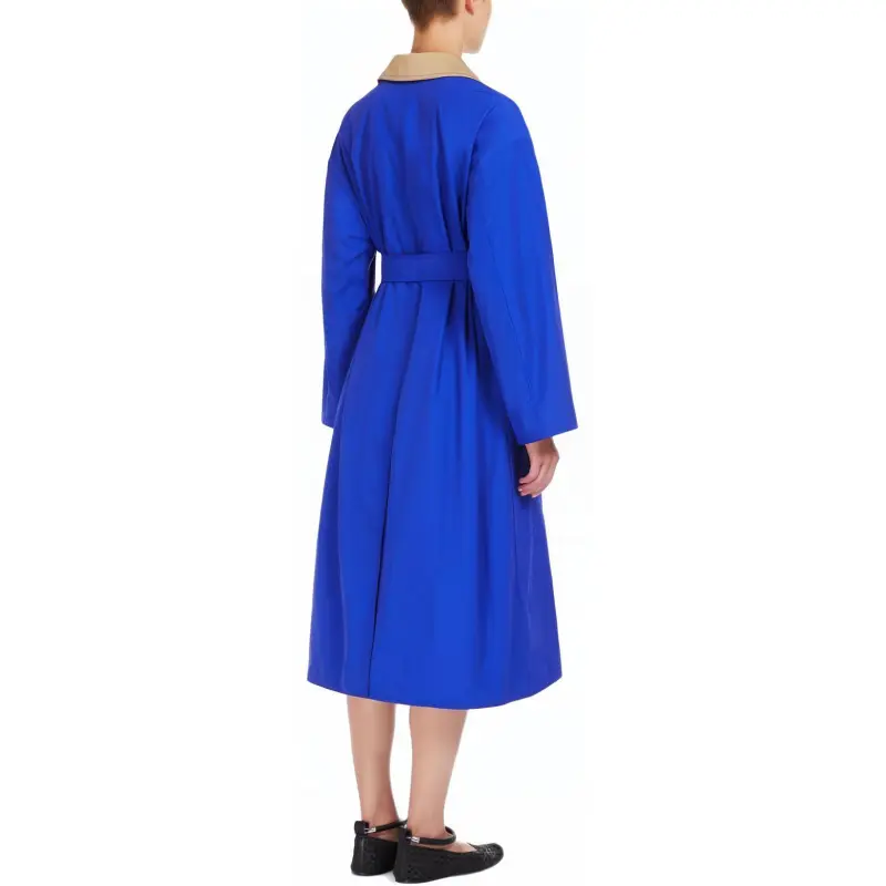 WEEKEND MaxMara Party Collection Water Repellent Cotton Canvas Duster Coat Trench Coat Women's Blue-3