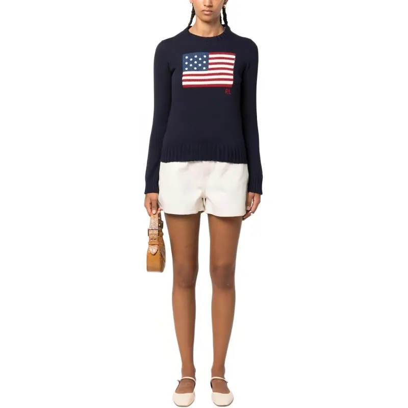 Polo Ralph Lauren Flag Intarsia Crew Jumper Hunter Navy-4