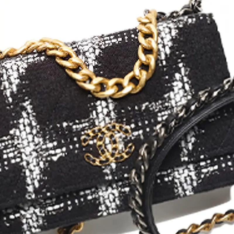 CHANEL 19BagWOC Wool Blended With Soft Woolen Wallet On Chain, Shoulder Bag, Crossbody Bag Women's Black White-4