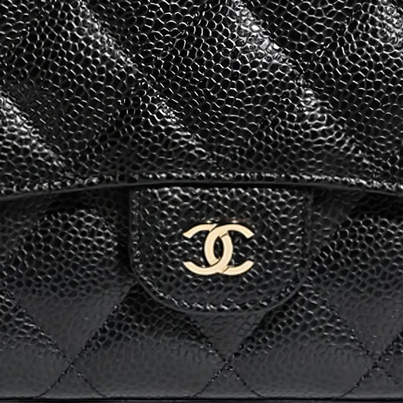 CHANEL Litchi Grain Cow Leather Wallet Women's Black-3
