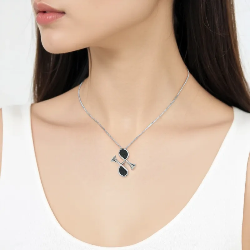 HERMES Calfskin Metal Palladium Plated Necklaces Women's Black-2