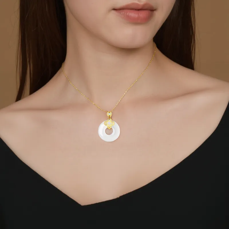 KADER Lucky Four-Leaf Clover Series Chalcedony Jade Necklaces Women's-2