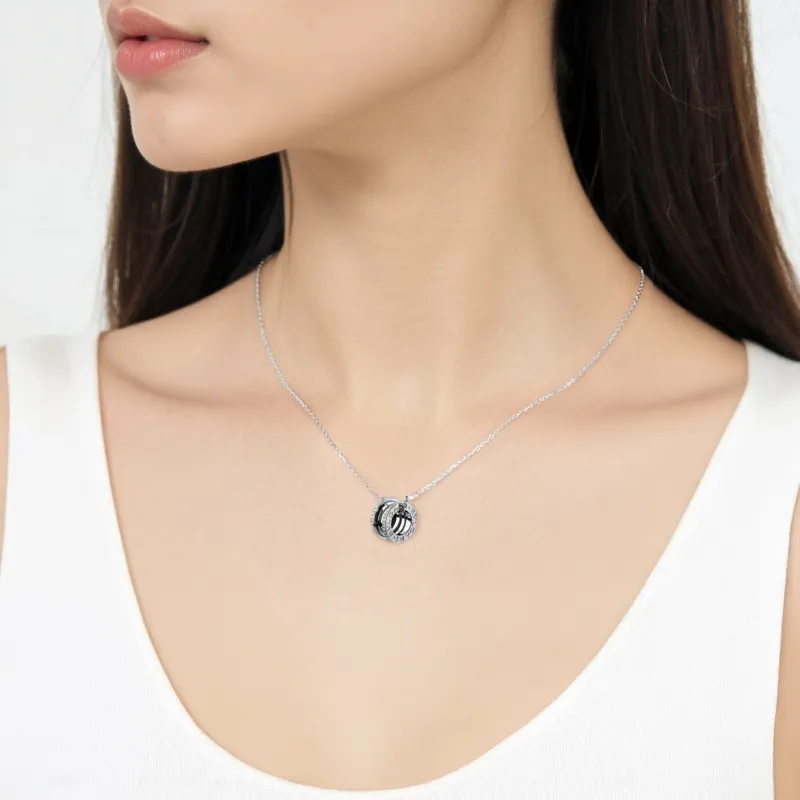 BVLGARI B.Zero1 Series 18K White Gold Outer Ring With Rhinestone Embellishment Necklaces Unisex White Gold Three Rings-1