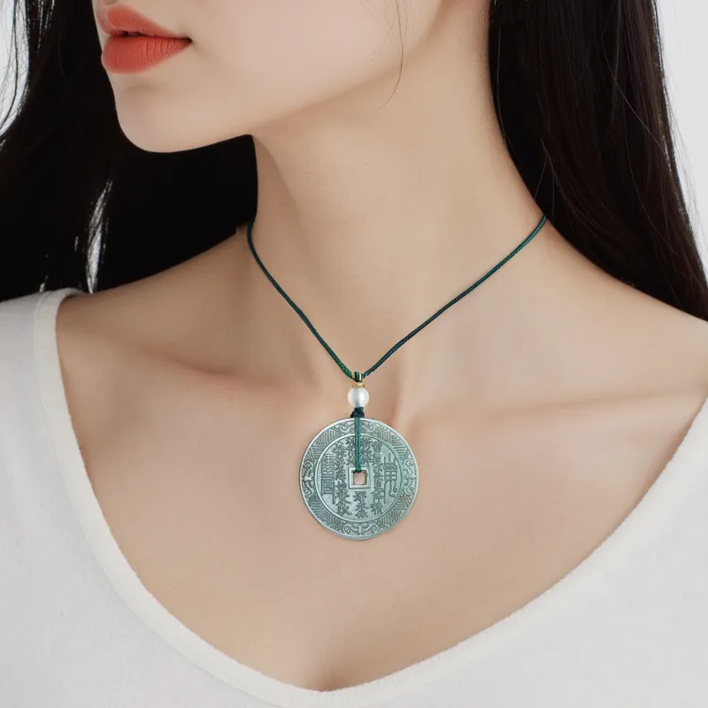 Tang Zhi Natural Serpentine Jade Necklaces Unisex-3