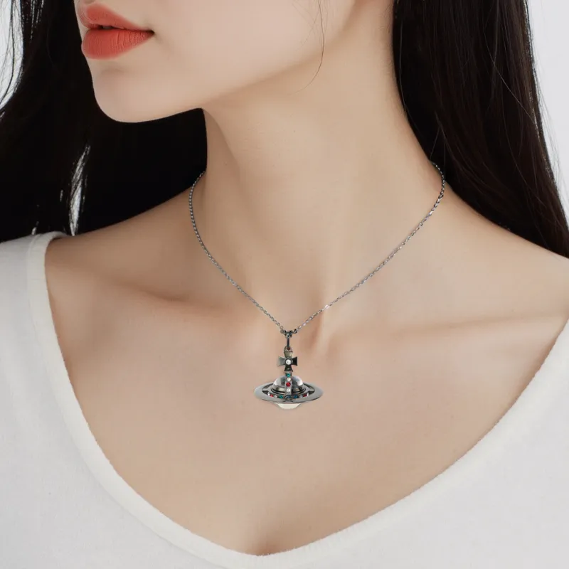 Vivienne Westwood Swarovski Crystal Necklaces Unisex Gunmetal Gray-7