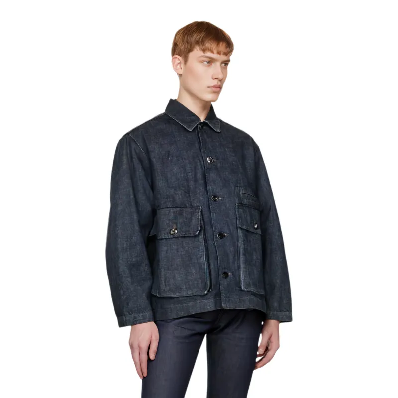 Lemaire Boxy Collared Button Up Denim Jacket-2