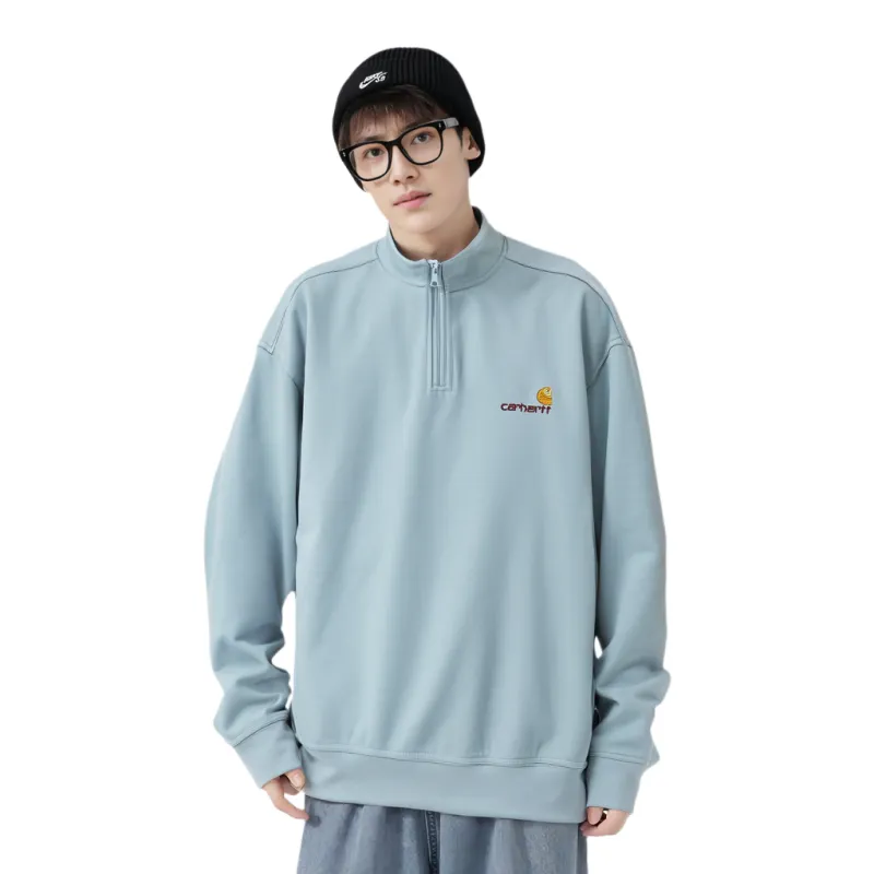 Carhartt WIP Half Zip American Script Sweatshirt Men's Light Blue-2