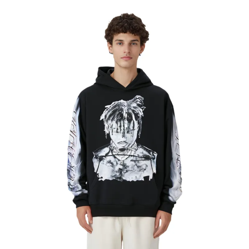 Revenge Juice Wrld 999 Graphite Portrait Hoodie-2