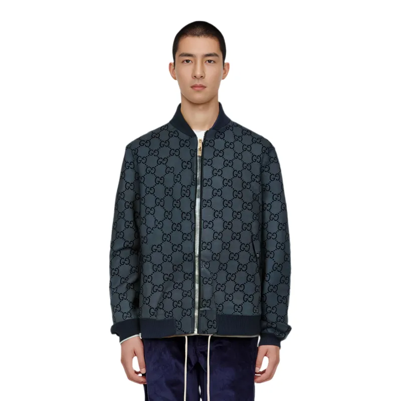 GUCCI Gg Printed Suede Bomber Jacket-1
