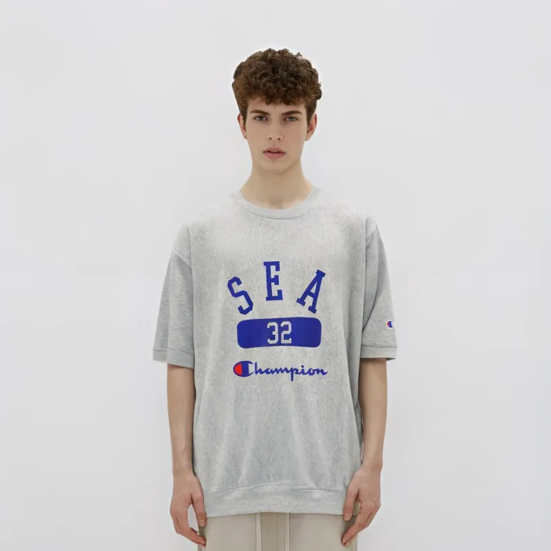 Wind And Sea X Champion WIND AND SEA Co-branded Edition T-Shirts Unisex Oxford Gray-2