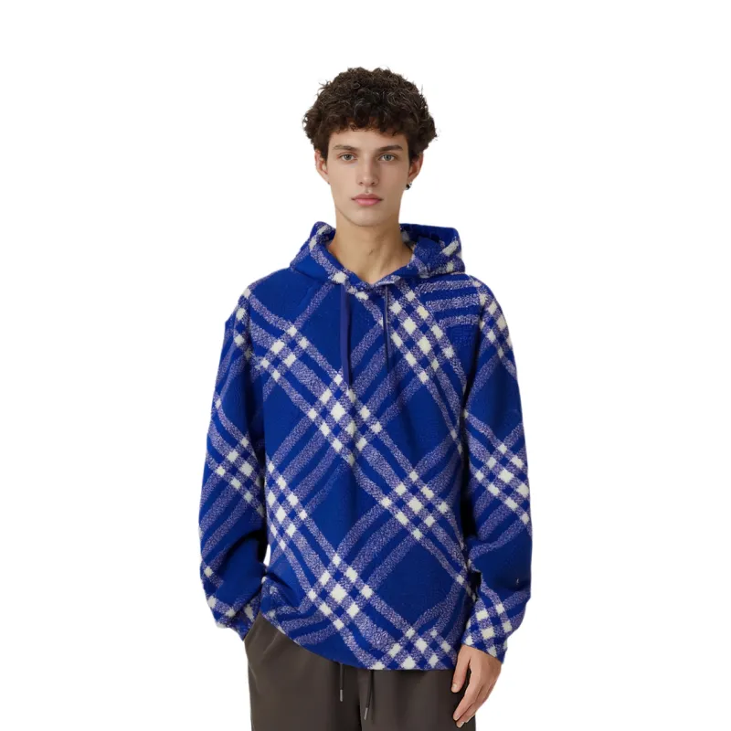 Burberry Check Pattern Faux Shearling Hoodie-1