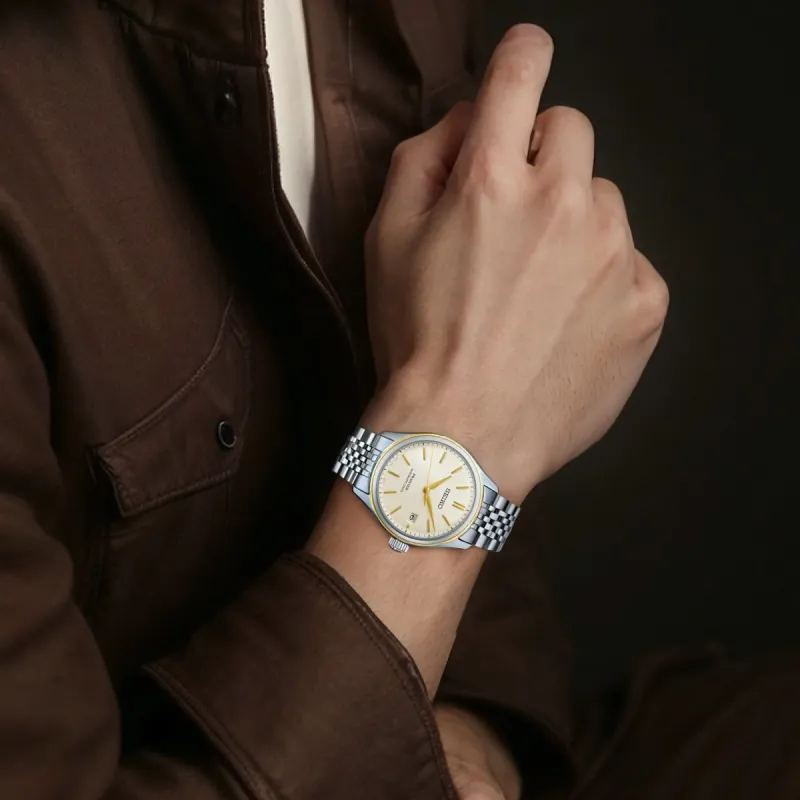 SEIKO Presage Series Automatic Mechanical Movement Stainless Steel Strap Watch Men's Watches Yellow Watch Dial-2