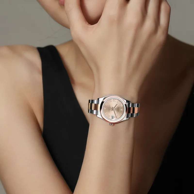 ROLEX Log Series Automatic Mechanical Movement Women's Watch Watch 31mm Gold Dial Steel Case Steel Strap-4