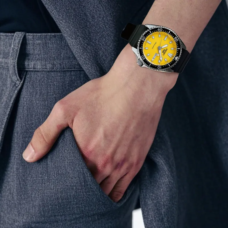 SEIKO SKX Collection Automatic Mechanical Movement Silicone Strap Watch 46mm Men's Watches Yellow Watch Dial-2