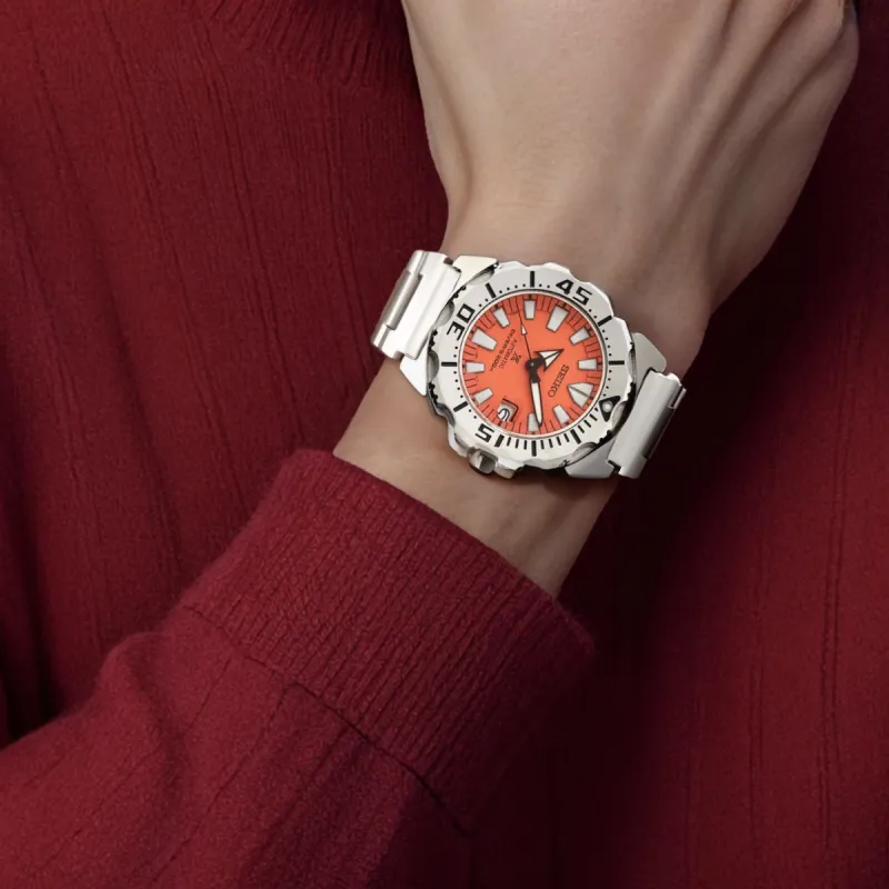 SEIKO Automatic Mechanical Movement Stainless Steel Strap Watch 47.5mm Unisex Orange Watch Dial-4