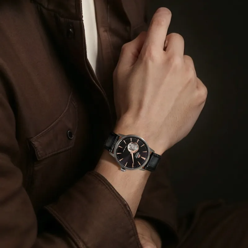 ORIENT Automatic/Manual Mechanical Movement Leather Strap Watch Men's Watches Black Dial-3