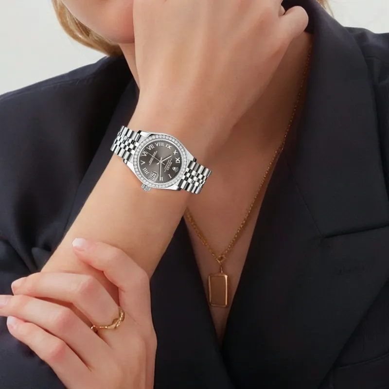ROLEX Log Series Automatic Mechanical Movement Women's Watch Coffee Watch Dial Oystersteel 18K White Gold Watch Case-1