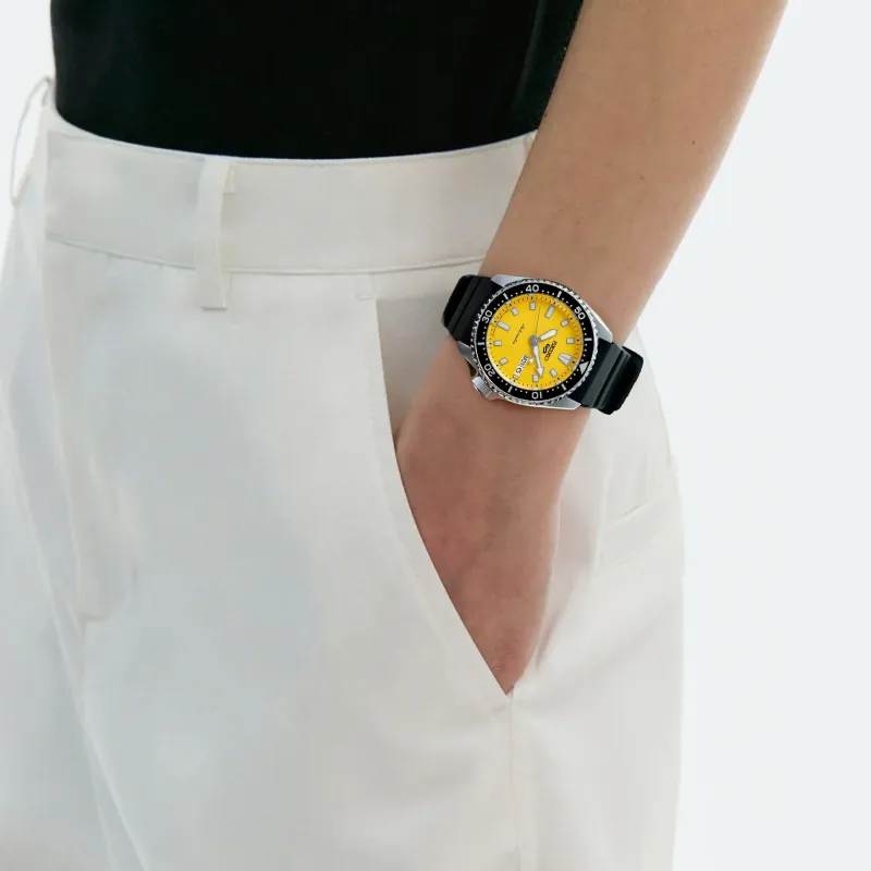 SEIKO SKX Collection Automatic Mechanical Movement Silicone Strap Watch 46mm Men's Watches Yellow Watch Dial-3