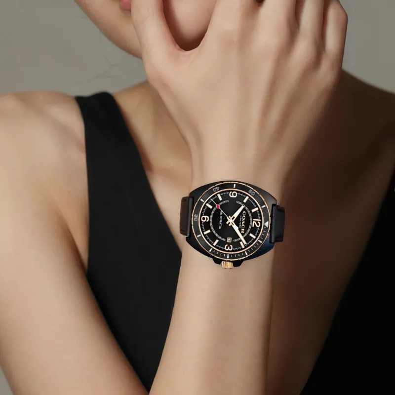 COACH CHARTER Collection Wrist Watch Mechanical Movement Cow Leather Strap 44.5mm Black Dial Unisex-4