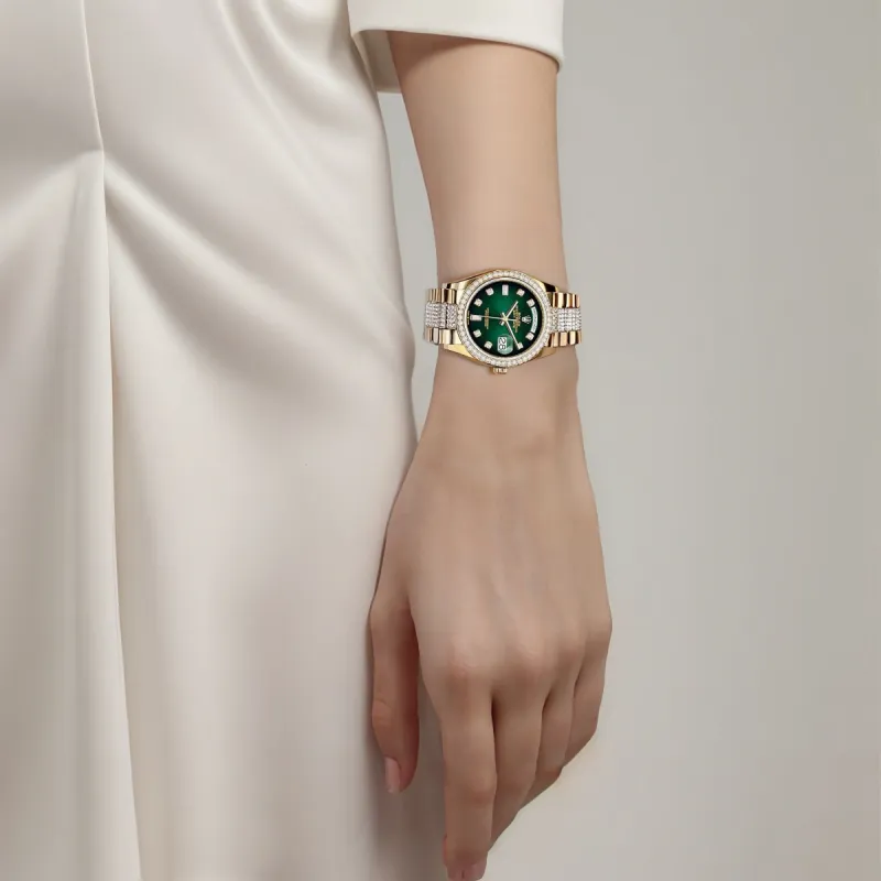 ROLEX Week type Calendar Automatic Mechanical Movement Women's Watch Watch 36mm Green Dial Gold Watch Case Gold Strap-1
