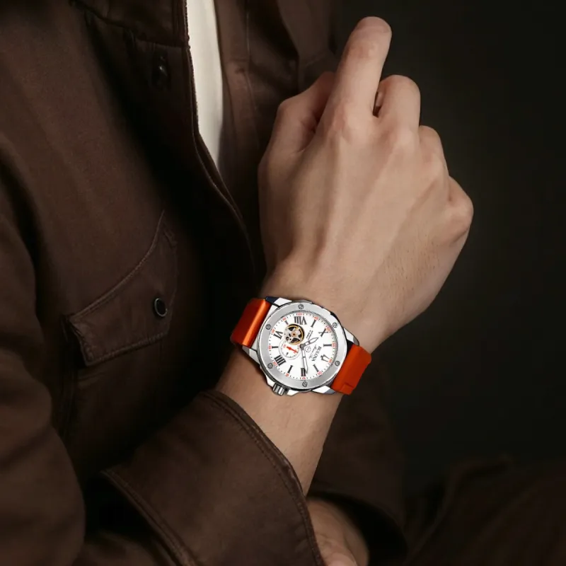 BULOVA Wrist Watch Automatic Mechanical Movement Rubber Strap 45mm White Dial Men's Watches-2