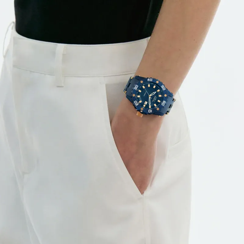 INVICTA Wrist Watch Automatic Mechanical Movement Stainless Steel PU Strap 50mm Blue Dial Men's Watches-4