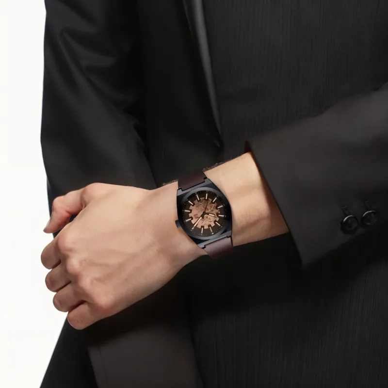 FOSSIL Wrist Watch Automatic Mechanical Movement Leather Strap 42mm Tan Watch Dial Men's Watches-1