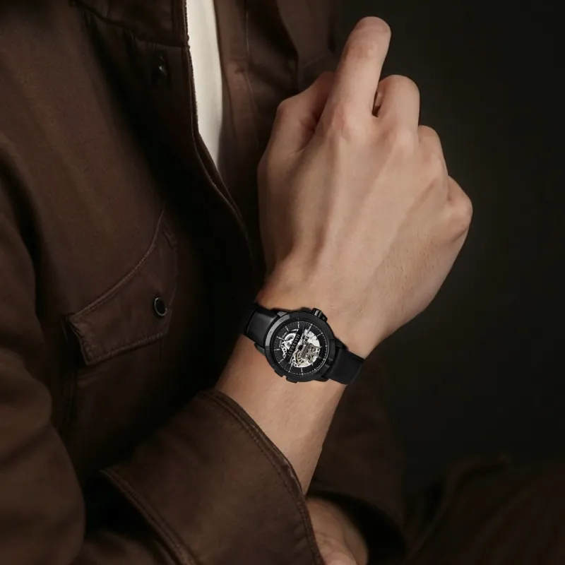 Maserati Wrist Watch Automatic Mechanical Movement Leather Watch Bands 45mm Black Dial Men's Watches-3